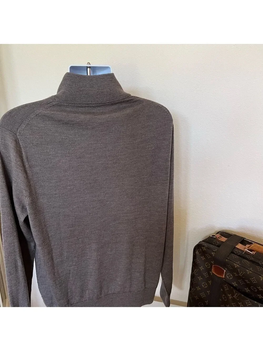 NWOT J. Crew Taupe Quarter Zip Sweater 100% Italian Merino Wool Sz L
